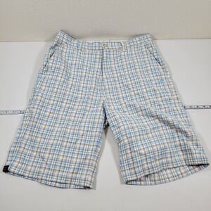 Split Plaid‎ Shorts Mens 32 Blue White Excellent Skate Casual Logo 0770